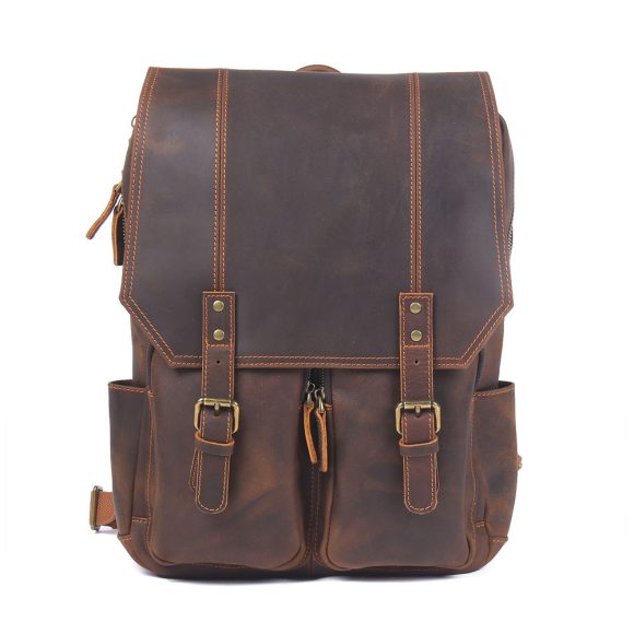 Vintage Large Capacity Crazy Horse Leather Backpack - Image 7