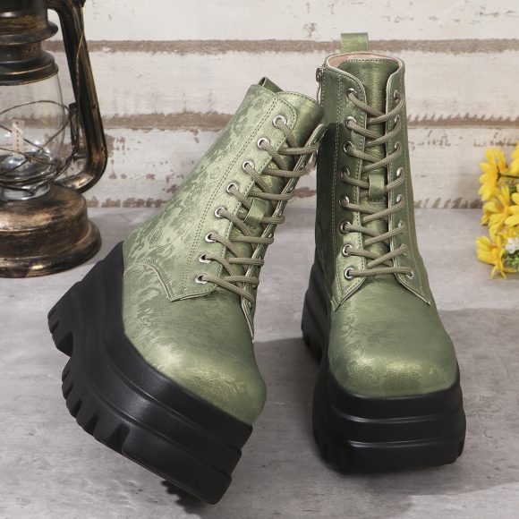 Women's Three-layer Platform Plus Round Toe Patchwork Retro Cool Martin Boots - Image 7