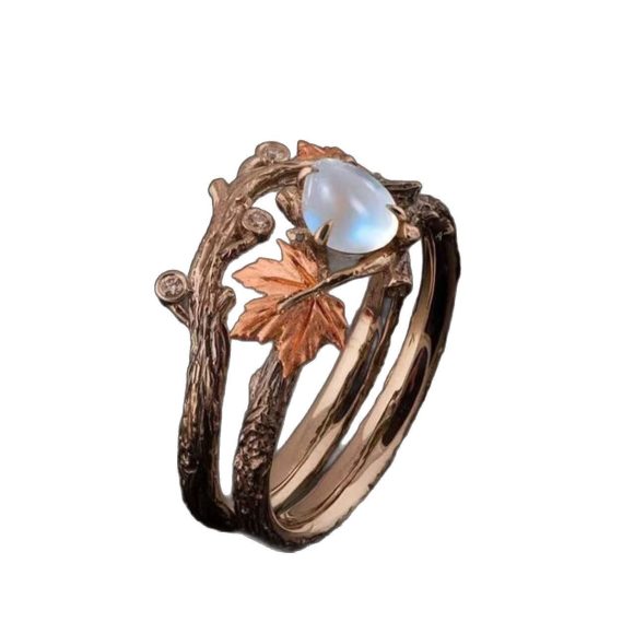 Female Creative Retro Silver Branch Maple Leaf Ring - Image 5