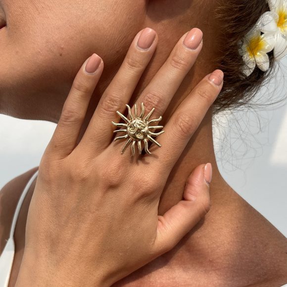 Exaggerated Face Sun Alloy Ring Suit Vacation Beach Geometric Adjustable Ring - Image 7