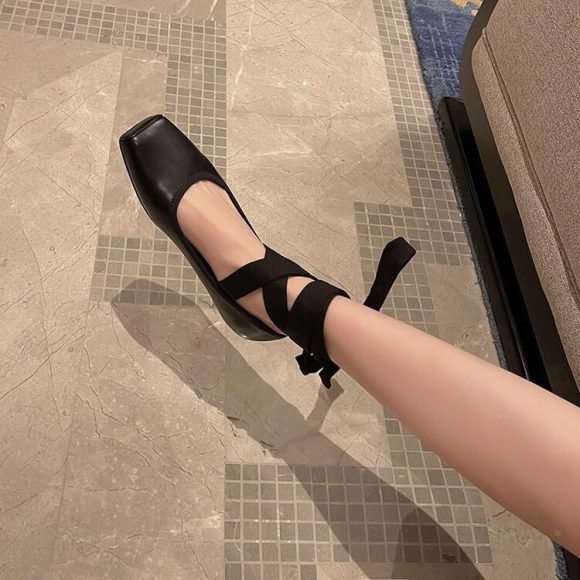 Comfortable Outerwear Flat Shoes Spring And Autumn French Mary Jane Shoes With Straps And Square Toes - Image 7