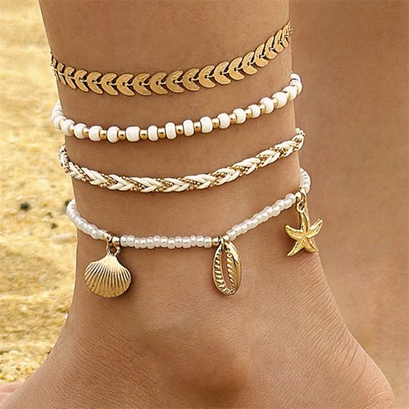 Bohemian Ocean Wind Starfish Shell Pearl Anklet - Image 3