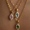 Olive Shaped Horse Eye Zircon Full Drill Titanium Steel Necklace - Image 2