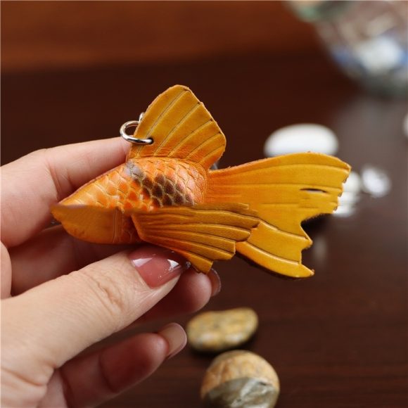 First Layer Cowhide Small Goldfish Handbag Pendant Keychain - Image 5