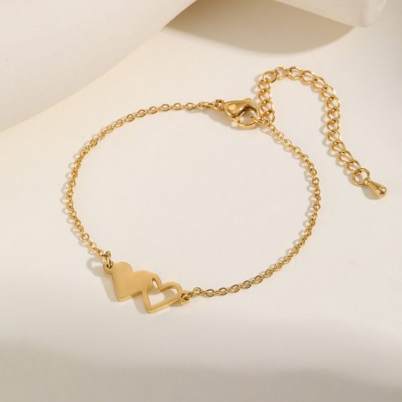 Stainless Steel Doppel Herz Bracelet Gold Women's - Image 5