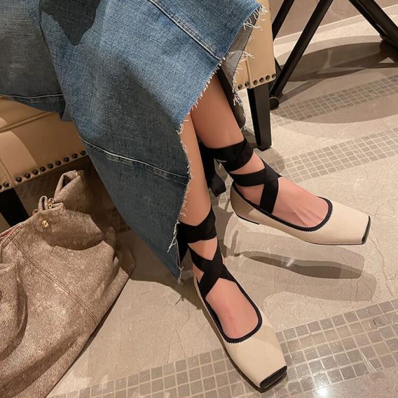 Comfortable Outerwear Flat Shoes Spring And Autumn French Mary Jane Shoes With Straps And Square Toes - Image 5