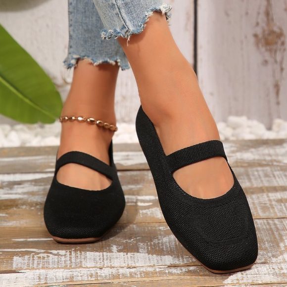 Plus Size Hollow-out Fly Knit Flat Bottom Pumps Women - Image 4
