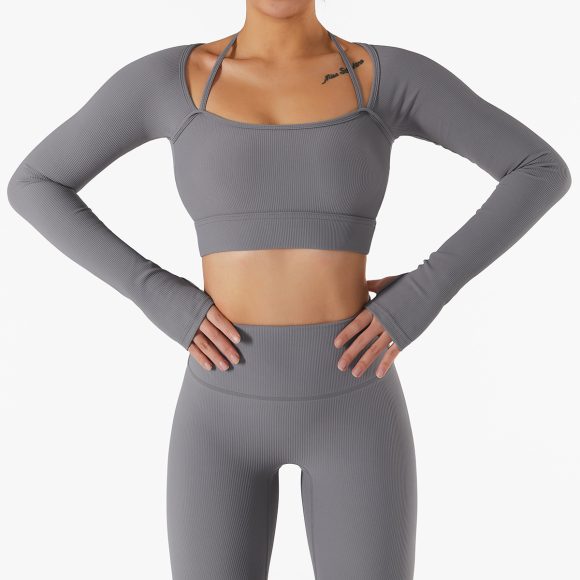 Sports Top Women's Quick-drying Workout Clothes With Chest Pad Slim Fit Skinny Long Sleeve Yoga Wear - Image 5