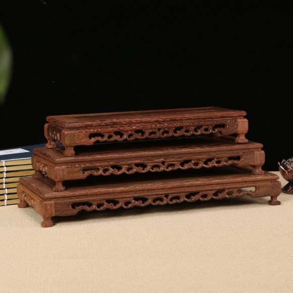 Wooden Stone Purple Clay Pot Display Stand Mahogany Solid Wood Base Bracket - Image 3