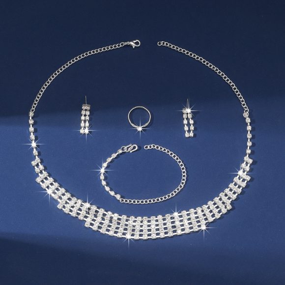 Claw Chain Necklace Bracelet Earrings Four-piece Ring Set Pack - Image 4