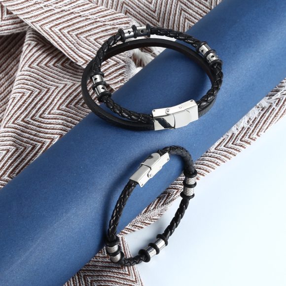 Stainless Steel Woven Leather String Couple Bracelet - Image 6