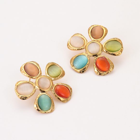 Colorful Opal Hammered Flower Earrings Suit - Image 7