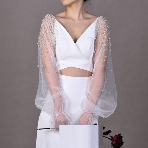 High-grade Pearl Mesh Oversleeves Detachable Plus Sleeves Two-way Wear Wedding Accessories - Image 3