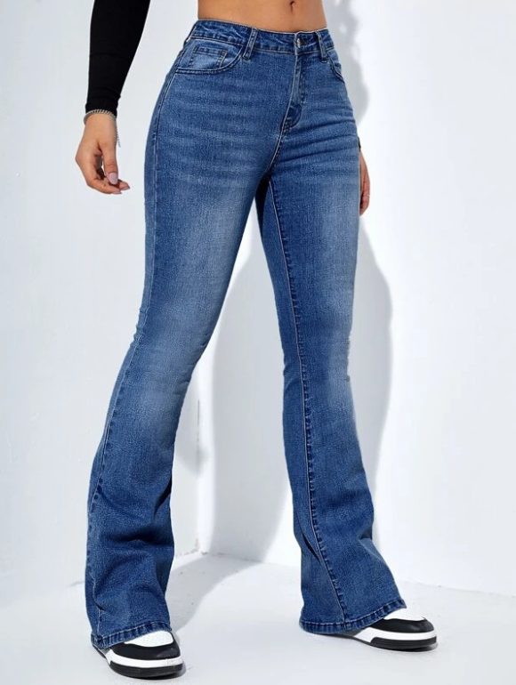 Women's Slim-fit Jeans Pants With Flared Design Fashion Casual High Waist Stretch Trousers - Image 2
