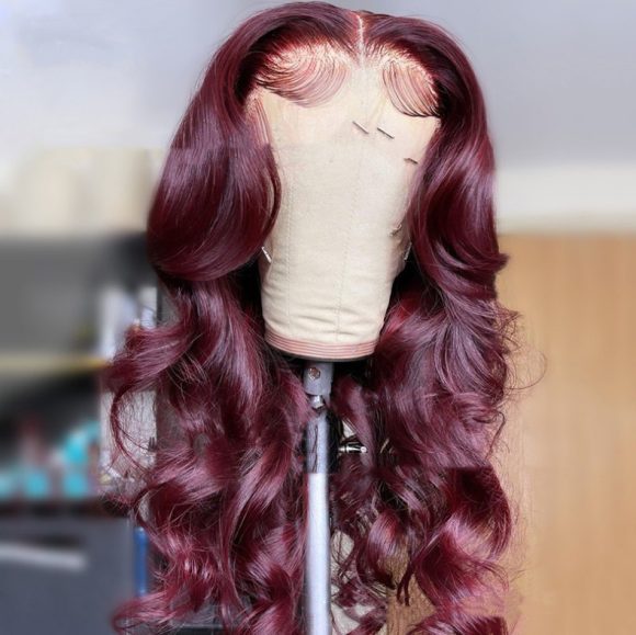 New Hot-selling Front Lace Synthetic Wigs Medium Points Wine Red Long Curly Hair - Image 3