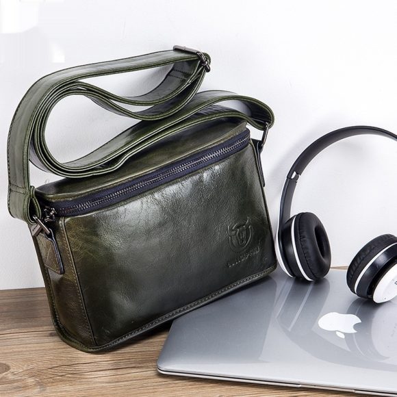 Leather Shoulder Men's Leather Horizontal Small Square Bag - Image 3