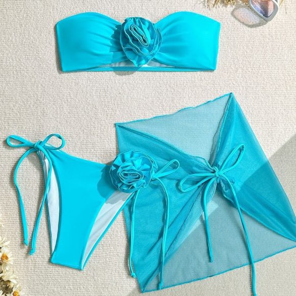Women's Tube Top With Three-dimensional Big Flower Tied Swimsuit - Image 8