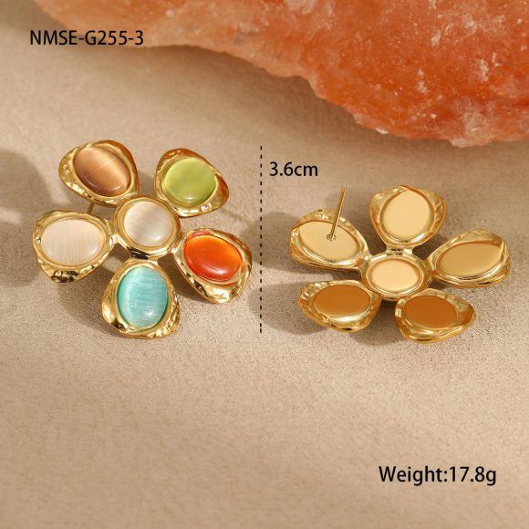 Colorful Opal Hammered Flower Earrings Suit - Image 2