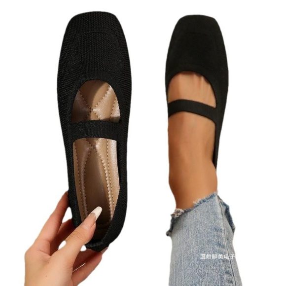 Plus Size Hollow-out Fly Knit Flat Bottom Pumps Women - Image 5