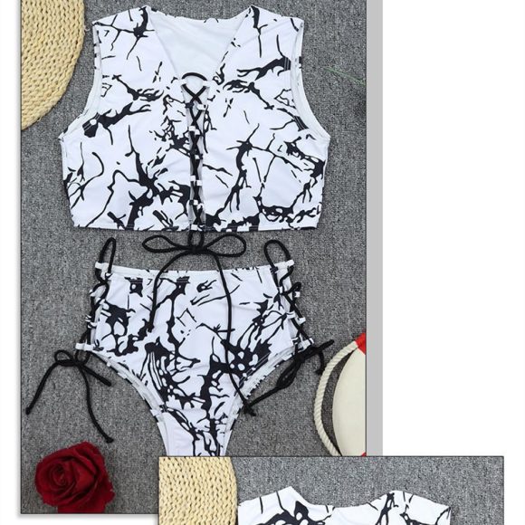 Bikini Ladies Swimwear Split Tie Dye Tied Black And White - Image 6