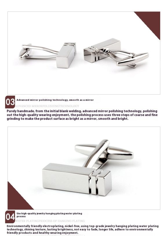 Rectangular Glossy Metal Cufflinks French Cuff French Shirt Men Women Cufflink - Image 5