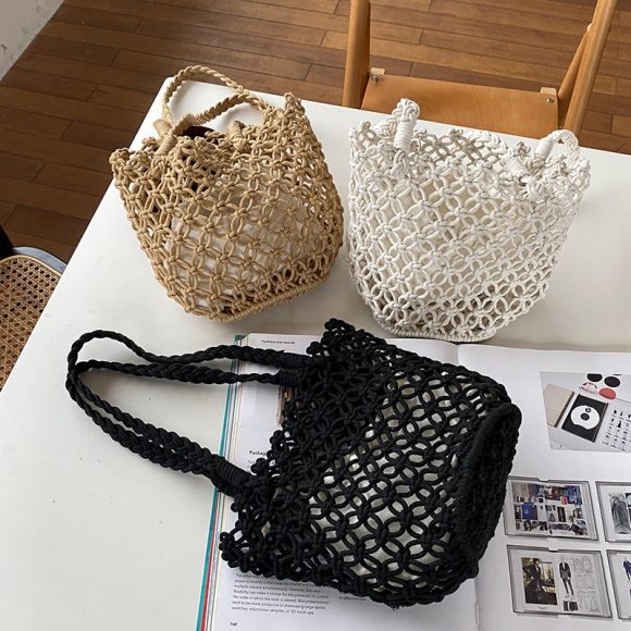 Retro Bucket Bag Vacation Straw Casual Woven Bag - Image 2