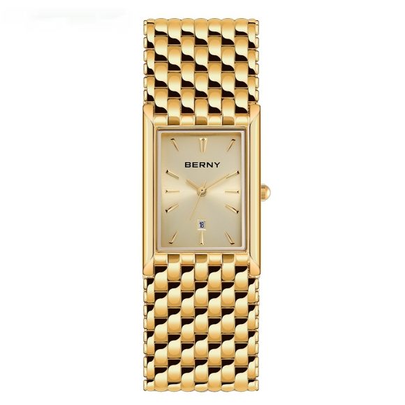 Ultra-thin Gold Quartz Watch Rectangular Stainless Steel Band Waterproof Couple Watch - Image 2