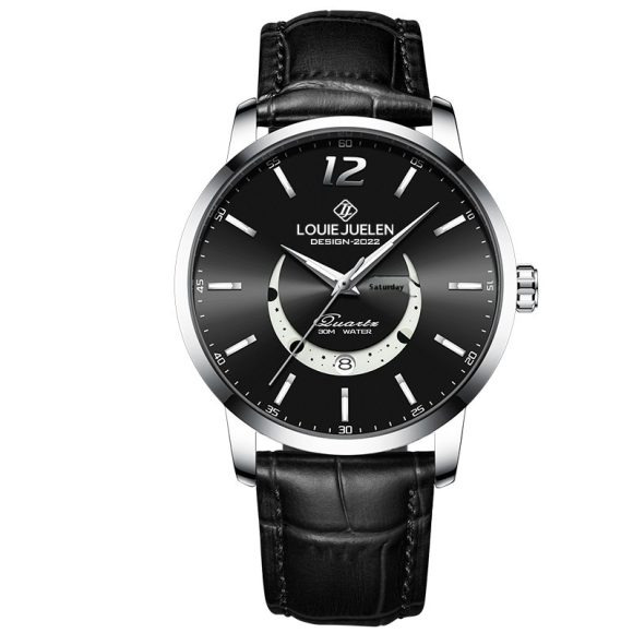 Master Moon Phase Luminous Waterproof Wrist Watch Men's Fashion Genuine Leather Strap Quartz Watch - Image 6
