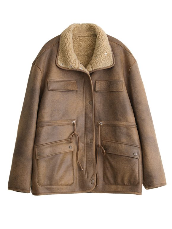 Women's Motorcycle Clothing Suede Lamb Wool Reverse Coat - Image 10