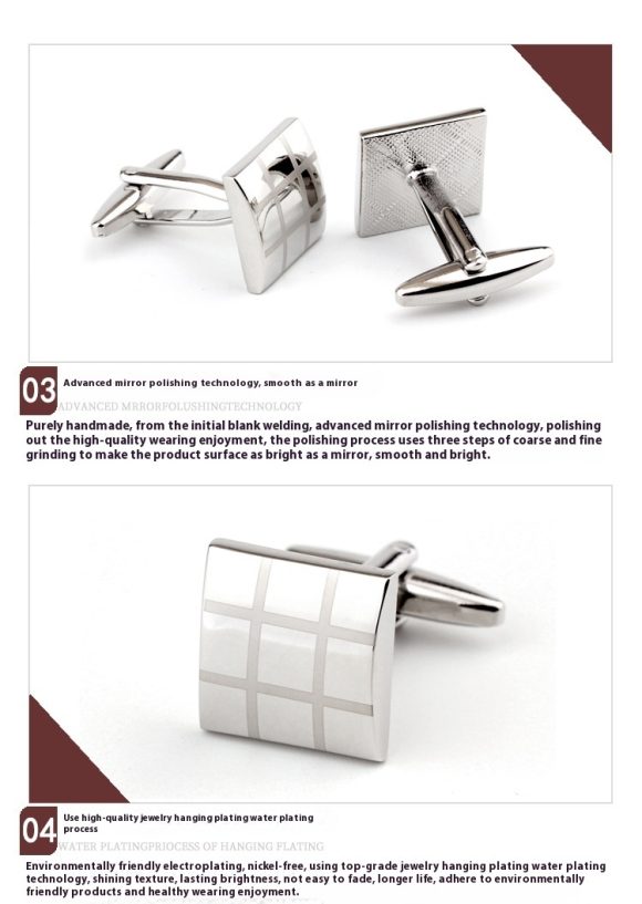 Square Plaid French Shirt Men's Cufflinks Cufflink - Image 7