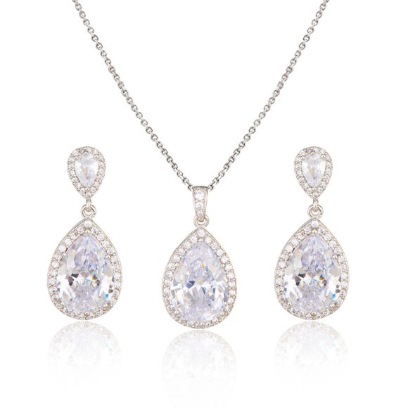 Bright Big Zircon Water Drops Necklace Eardrops Suit Bride Wedding Jewelry Simple Graceful - Image 8