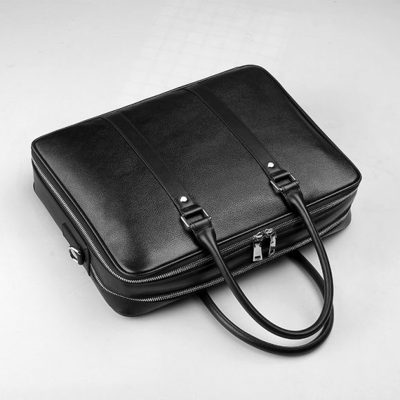 Men's Real-leather Handbag Double Zipper Cattlehide Leather Fashion - Image 5