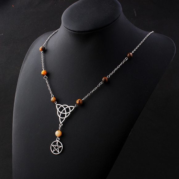 Gothic Witchcraft Pentagram Head Chain Magic Round Beads Stone - Image 7