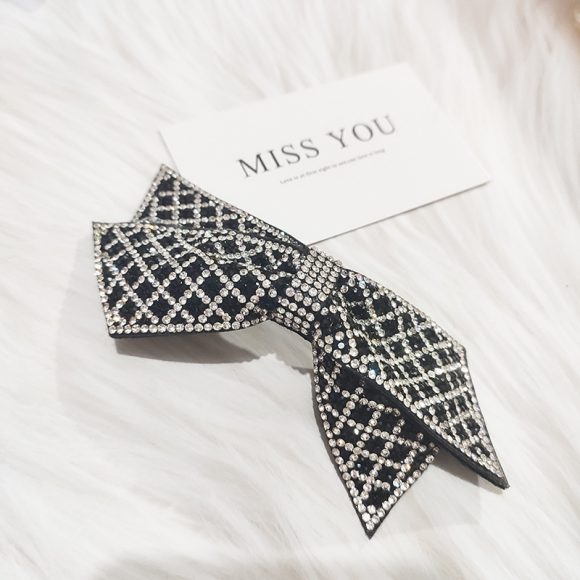Women's Double Black Big Bowknot Full Rhinestone Hairpin - Image 6