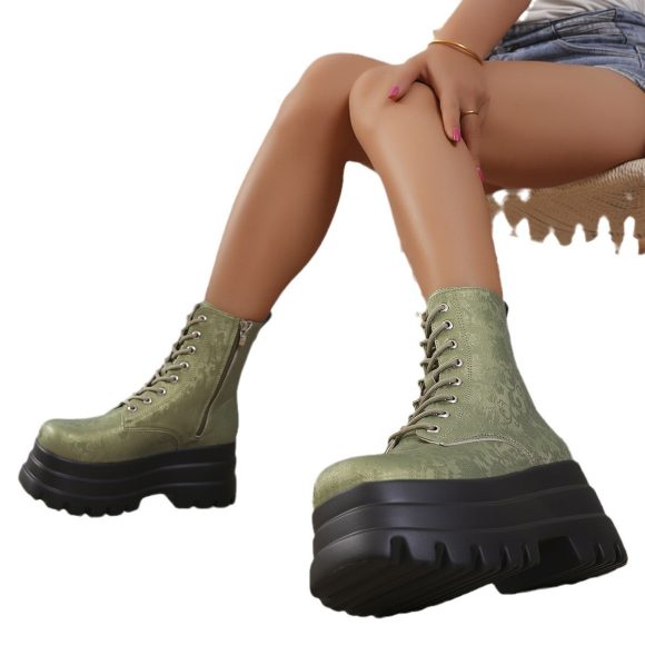Women's Three-layer Platform Plus Round Toe Patchwork Retro Cool Martin Boots - Image 3