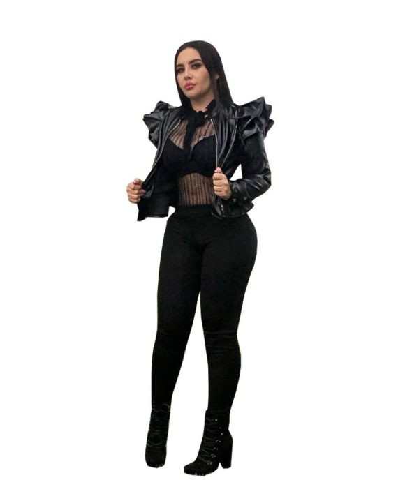 Leather Casual Women's Ruffled Leather Jacket - Image 4