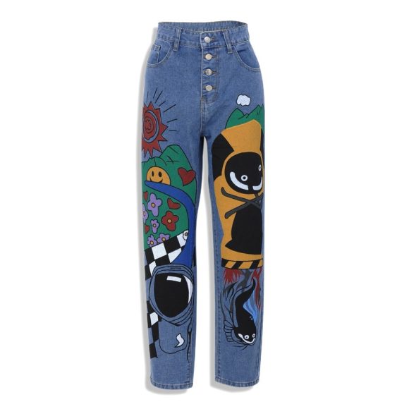 Womens Cartoon Printed Jeans Harem Pants Trousers For Women - Image 3