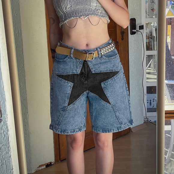Design Contrast Color Five-pointed Star Patchwork Jeans Female - Image 2