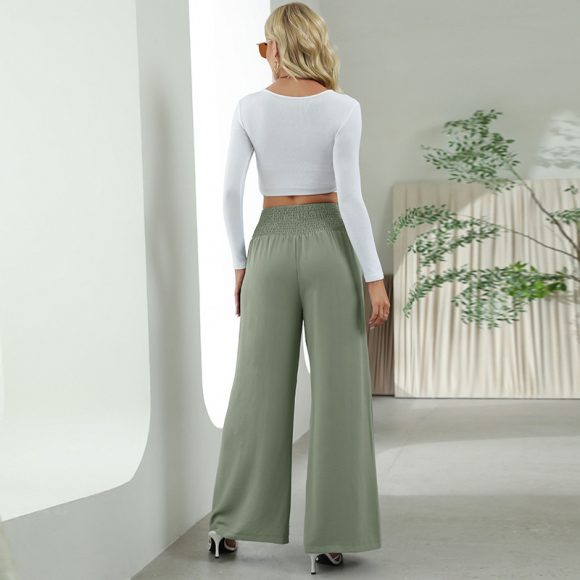 Fashion Straight Wide Leg Pants Elastic High Waist Casual Trousers For Women - Image 5