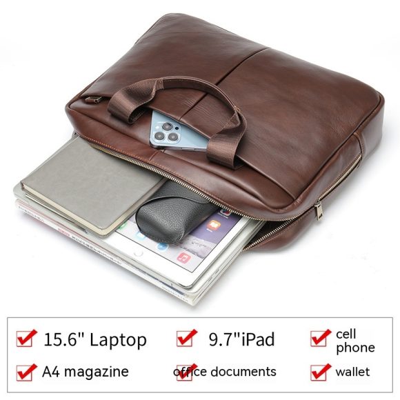 Genuine Leather Large Capacity Briefcase Men's Horizontal First Layer Cowhide Computer Storage Bag - Image 10