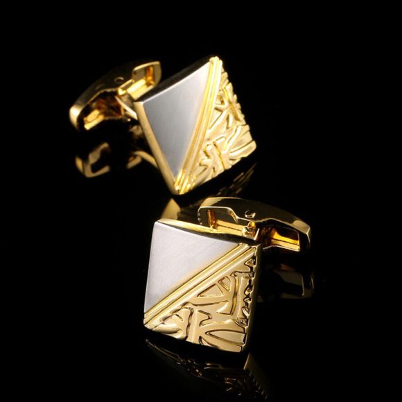 Square Pattern Gold And Silver Two-tone High Quality French Cufflink Pure Copper Metal Buttons - Image 8