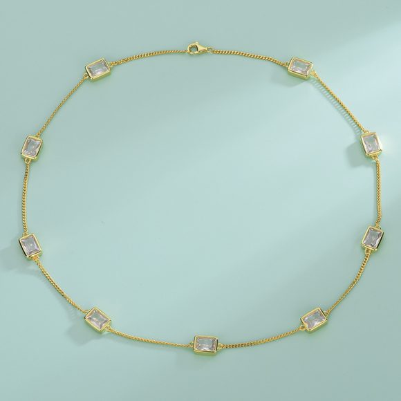 Simple Gold-plated S925 Sterling Silver CZ Zircon Rectangle Women's Suit Jewelry - Image 5