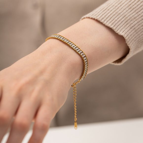 18K Gold Double-layer White Zircon Bracelet - Image 9