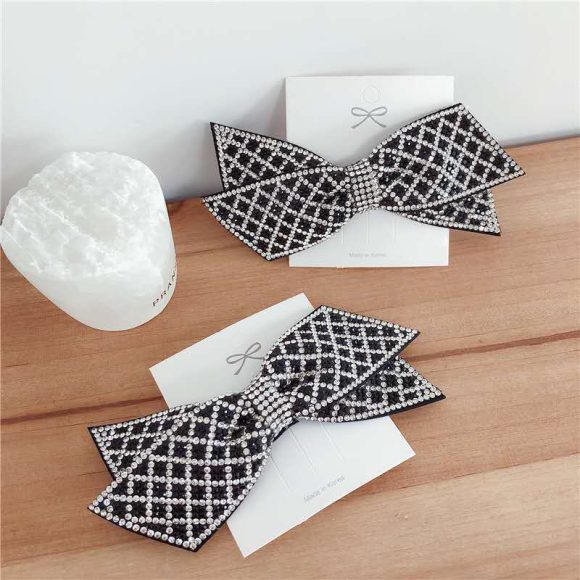 Women's Double Black Big Bowknot Full Rhinestone Hairpin - Image 7