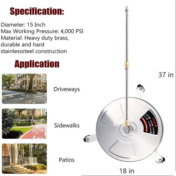High Pressure Stainless Steel 3-wheel Extended Pole Floor Cleaner - Image 4
