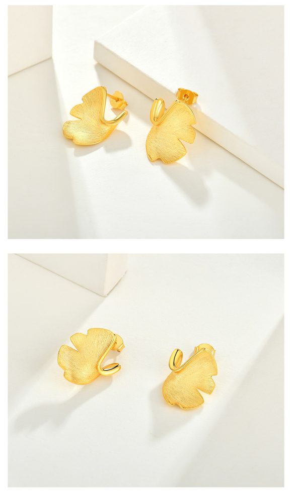 925 Sterling Silver Stud Earrings Earrings Female Plated 14k Gold Premium Sense Of Niche Design Ginkgo Biloba National Style Silver Jewellery - Image 2