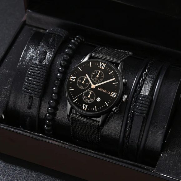 Single Calendar Fake Three Eye Canvas Quartz Watch Bracelet Set - Image 3