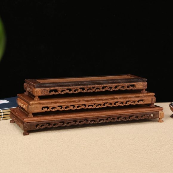 Wooden Stone Purple Clay Pot Display Stand Mahogany Solid Wood Base Bracket - Image 6