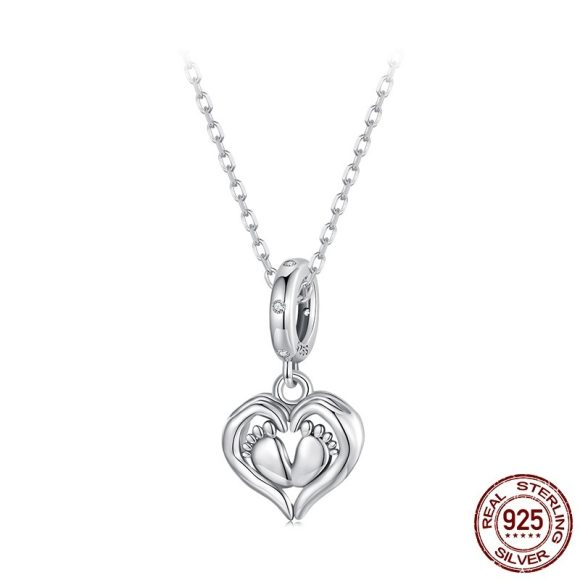 Guardian Pendant 925 Silver Creative Heart Footprints Beaded - Image 4