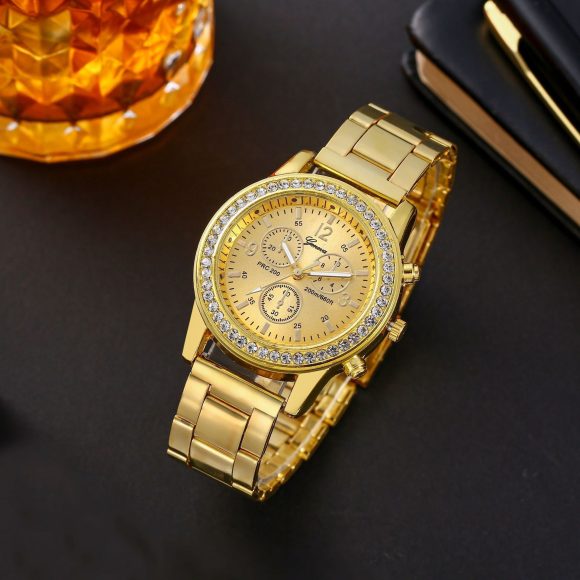 Geneva Steel Belt Gold Quartz Watch - Image 2